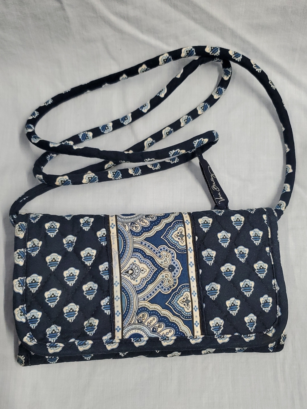 Vera Bradley Navy Quilted Crossbody with Paisley Accent